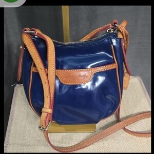 Dooney & Bourke Glossy Blue and Tan Crossbody Bag